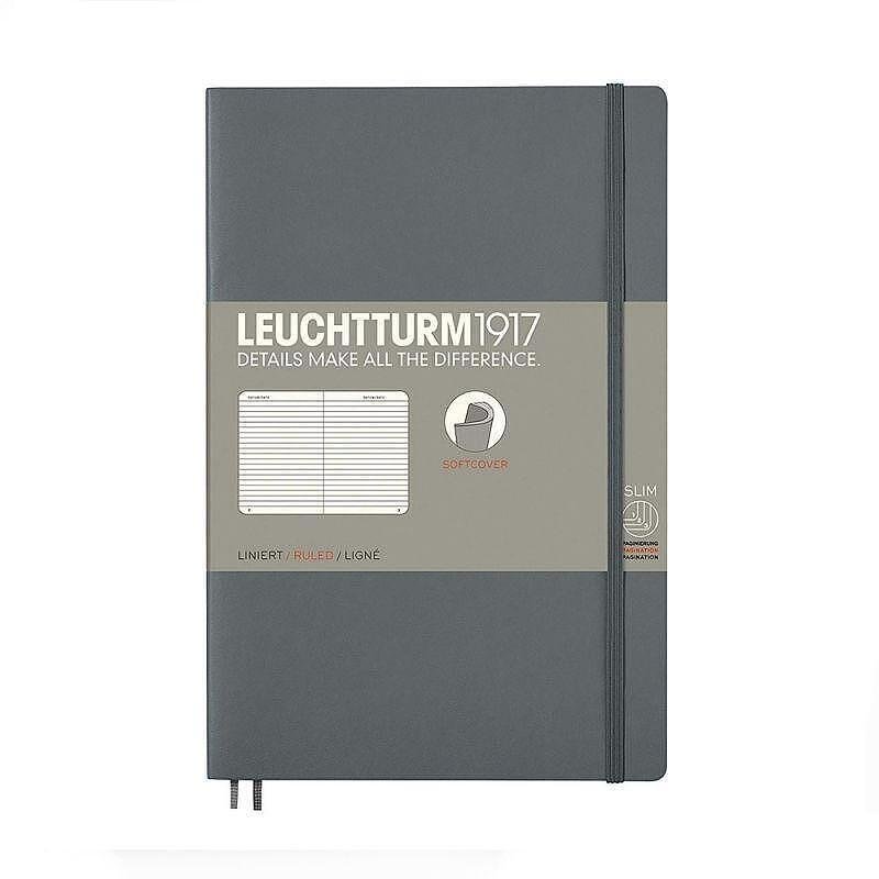 Тефтер B6+ Leuchtturm1917 Notebook Paperback Anthracite, мека корица, на редове