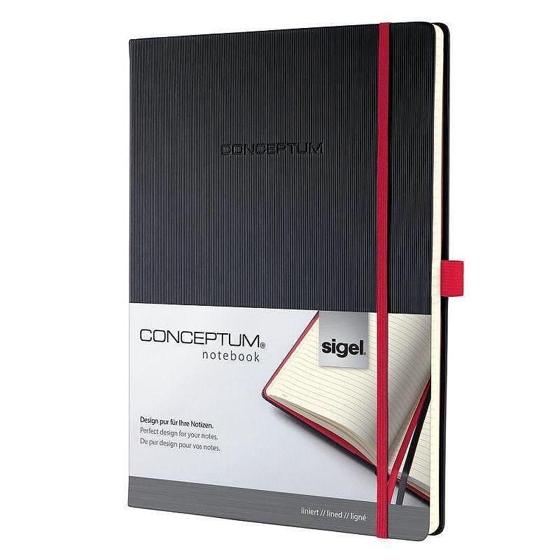 Бележник Sigel CONCEPTUM®, A4, на редове, твърда корица, черен/червен