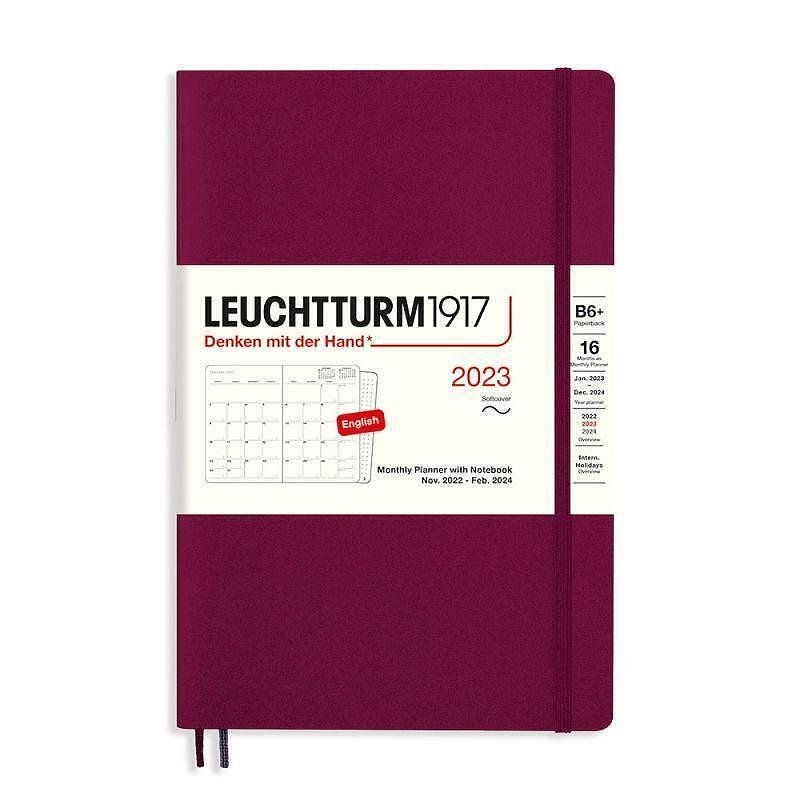 Тефтер B6+ Leuchtturm1917 Monthly Planner & Notebook Paperback 2023, 16 месеца, Port Red