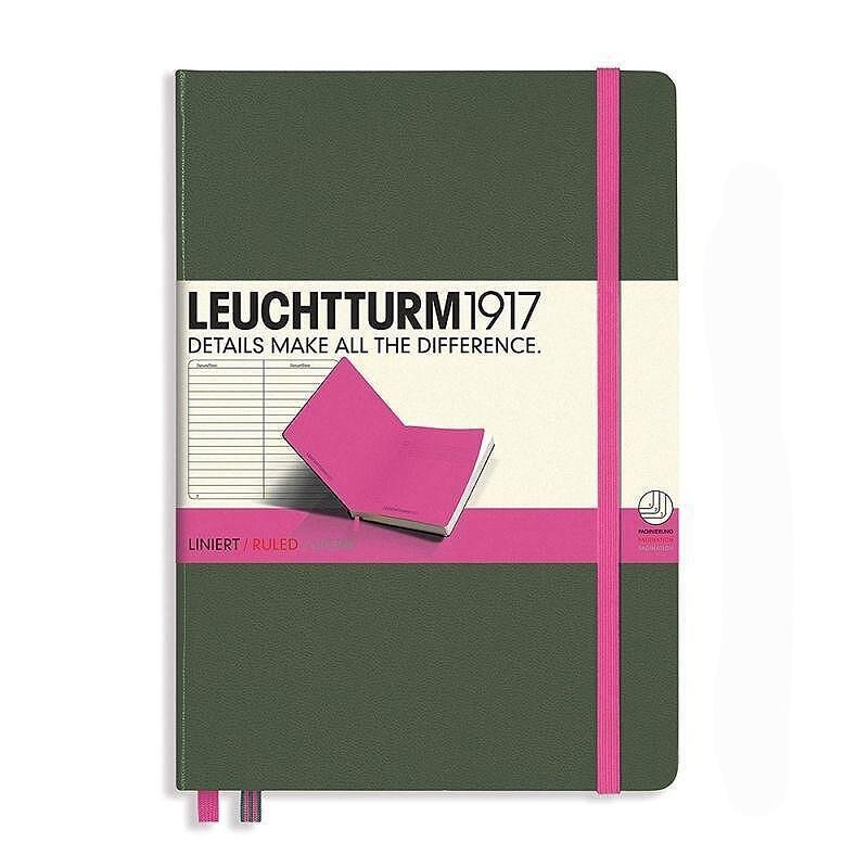 Тефтер А5 Leuchtturm1917 BiColore Edition Army-NewPink, твърди корици, на редове