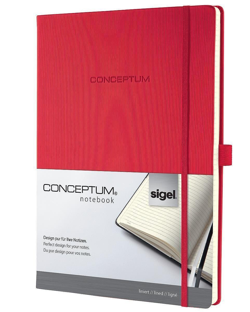 Бележник Sigel - Conceptum, A4, на редове, твърди корици, червен