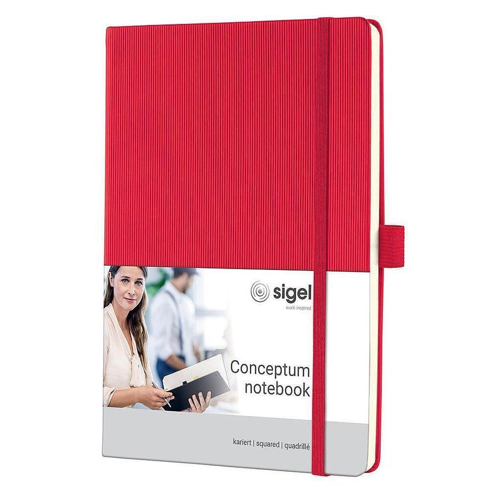 Бележник Sigel - Conceptum, A5, на квадрати, твърди корици, червен