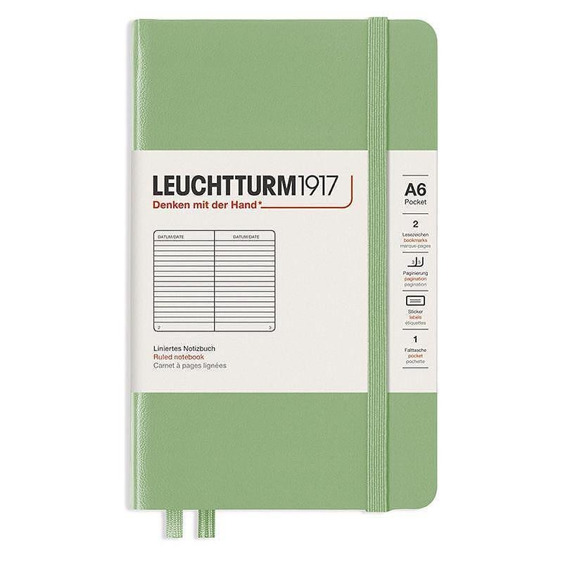 Тефтер А6 Leuchtturm1917 Notebook Pocket Sage, твърди корици, на редове