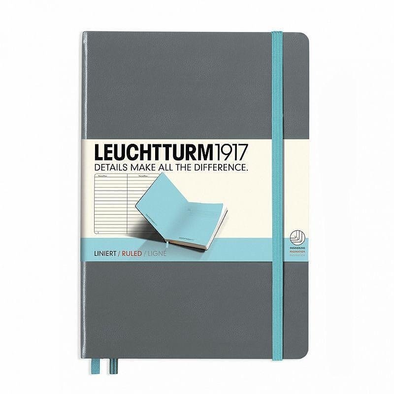 Тефтер А5 Leuchtturm1917 BiColore Edition Anthracite-Light Blue, твърди корици, на редове