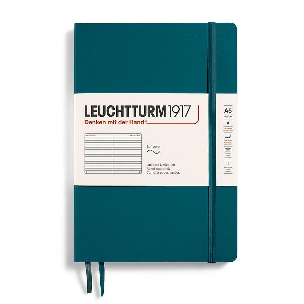 Тефтер A5 Leuchtturm1917 Notebook Classic Pacific Green, мека корица, на редове