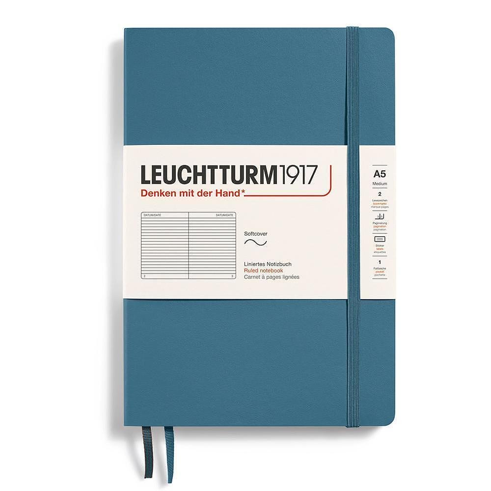 Тефтер A5 Leuchtturm1917 Rising Colors Collection - Stone Blue, мека корица, Редове