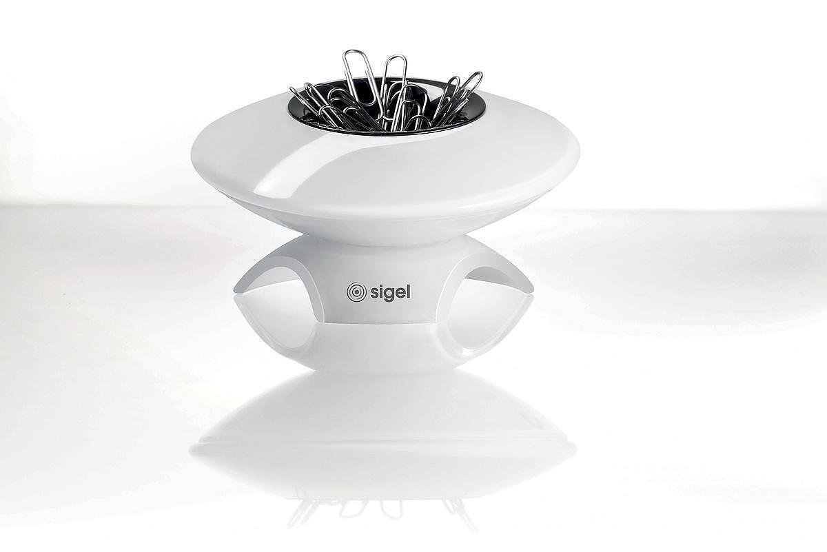 Магнитна поставка за кламери Sigel - Paper Clip Dispenser, до 100x кламера, бяла