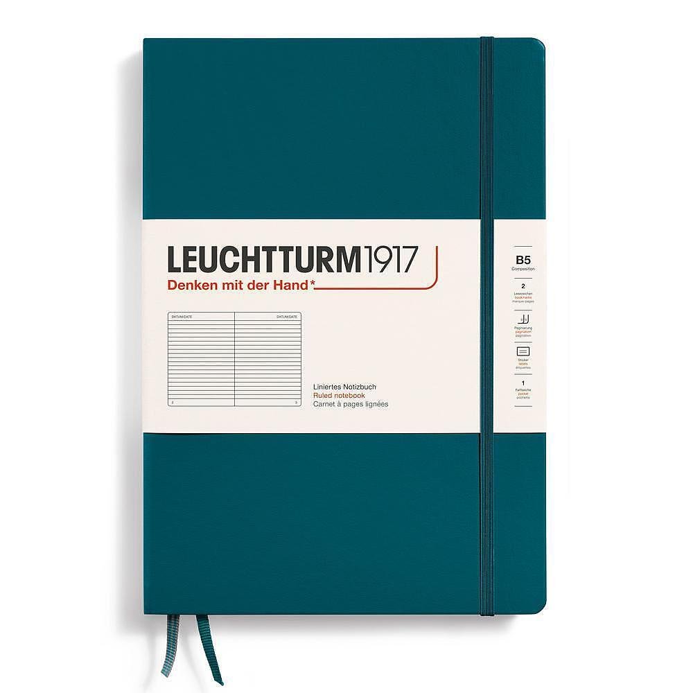 Тефтер B5 Leuchtturm1917 Notebook Composition Pacific Green, твърди корици, на редове