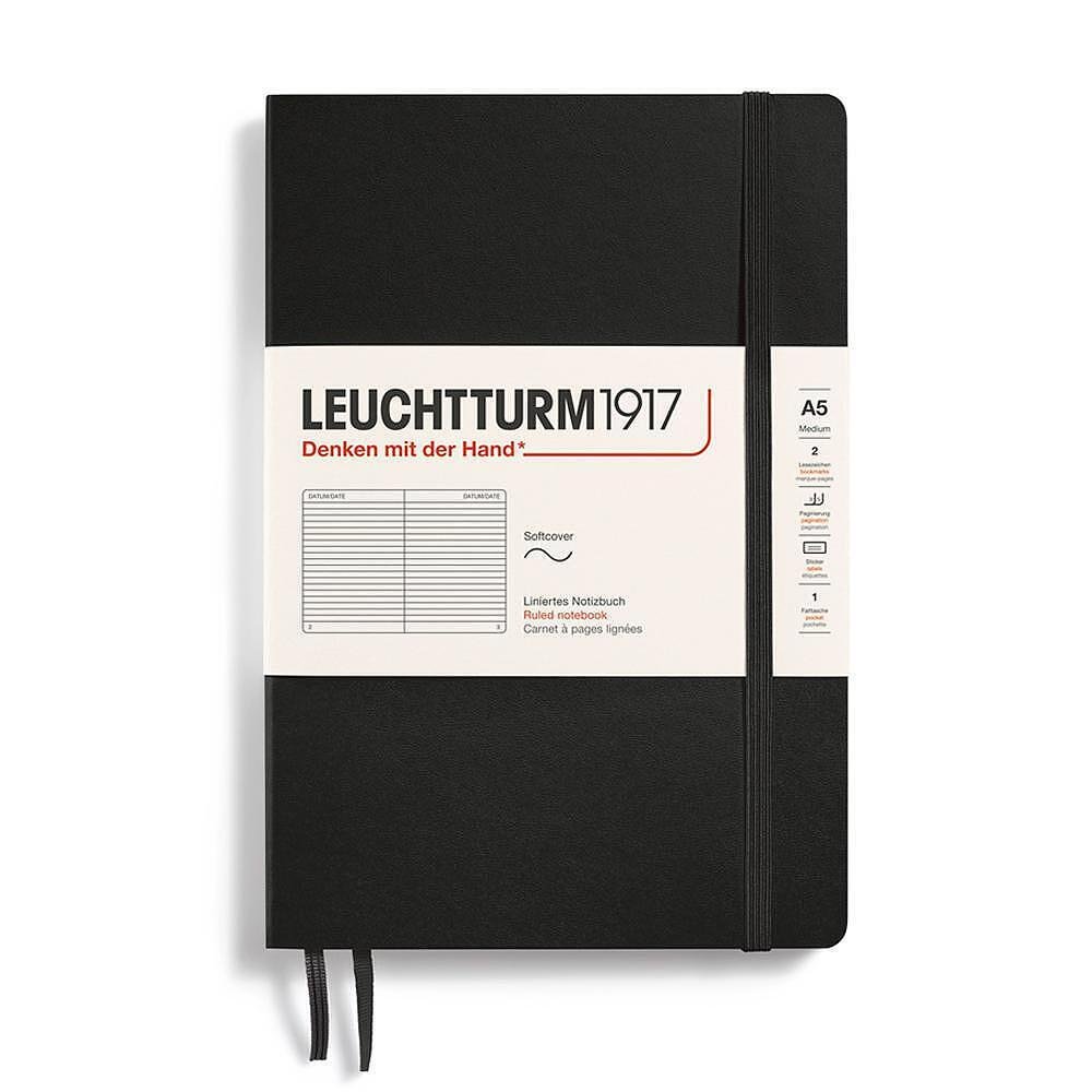 Тефтер A5 Leuchtturm1917 Notebook Classic Black, мека корица, на редове