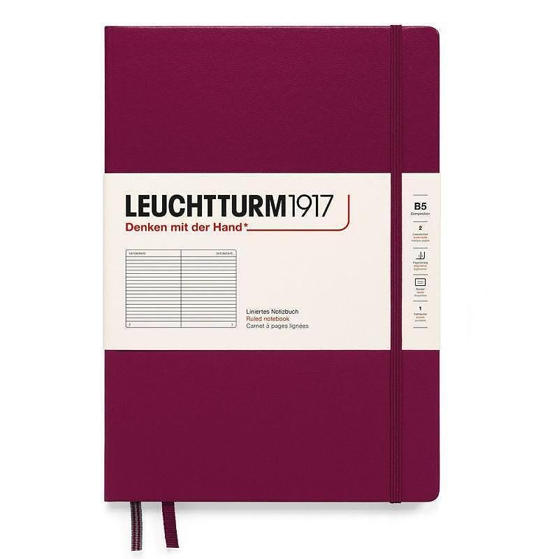 Тефтер B5 Leuchtturm1917 Notebook Composition, твърди корици, Port red, редове