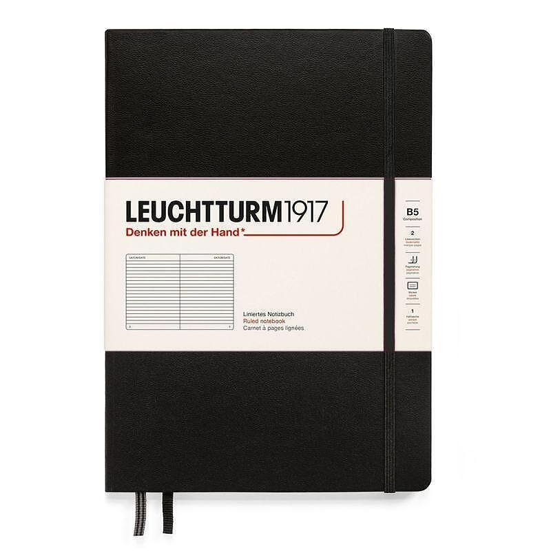 Тефтер B5 Leuchtturm1917 Notebook Composition, твърди корици, черен, на редове