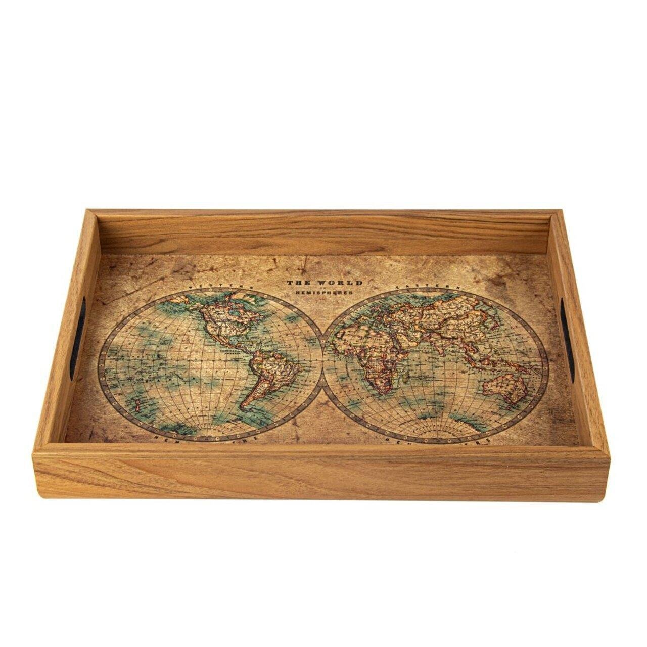 Дървен поднос за сервиране Manopoulos World Map