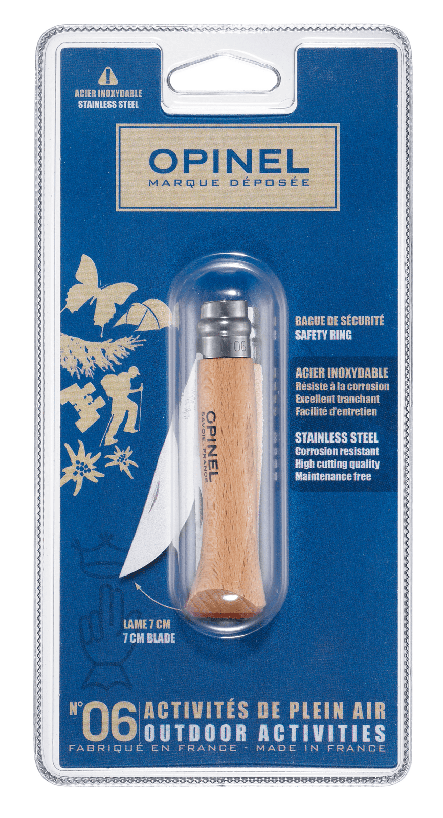Сгъваем нож Opinel №6 Inox, острие 7 см, в блистер