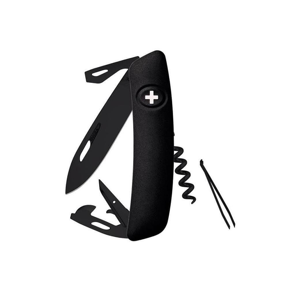Швейцарско ножче SWIZA - D03 All Black, 7.5см острие, 11x функции, изцяло черно