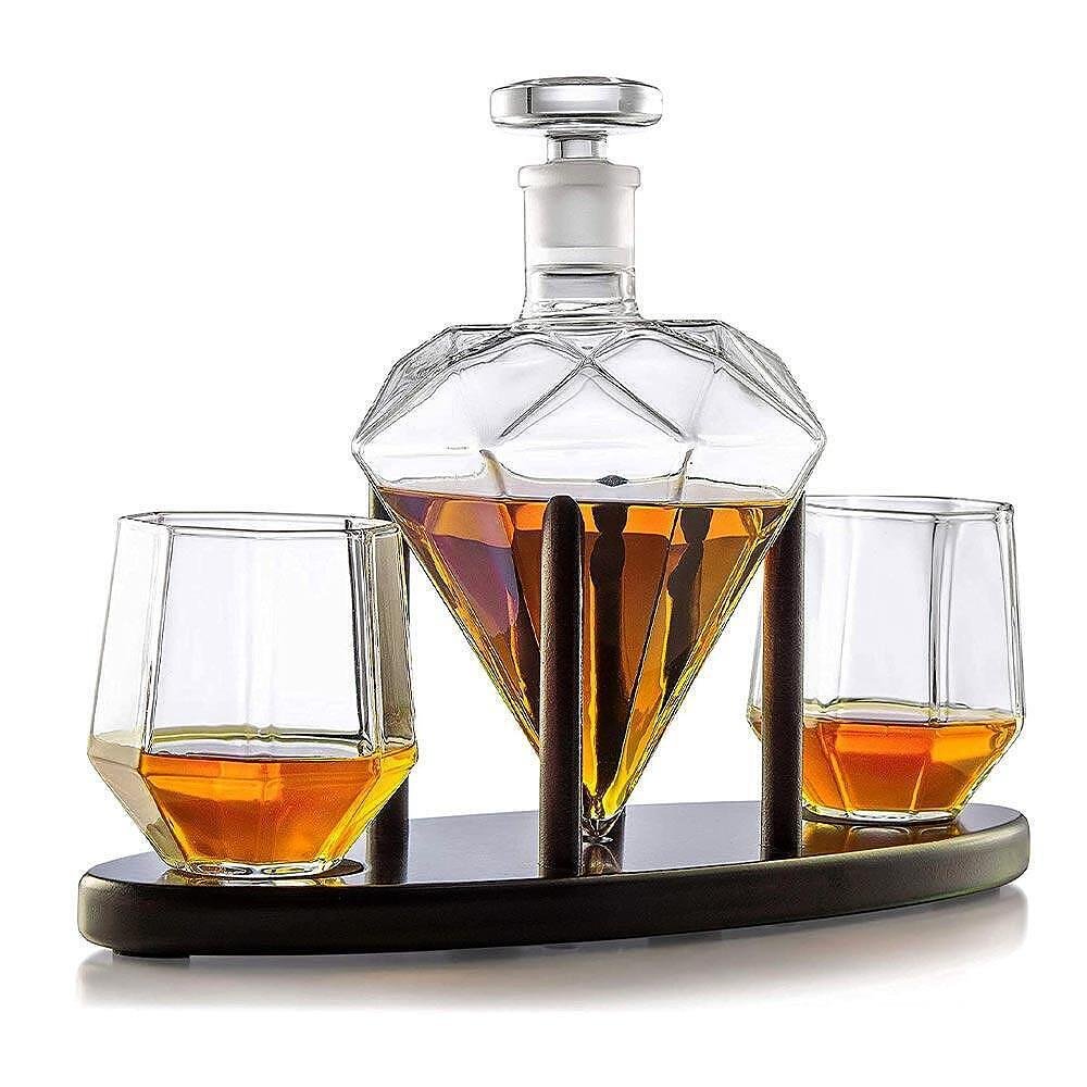 Декантер Mikamax - Diamond Decanter Set Deluxe, с 2x уиски чаши и поставка