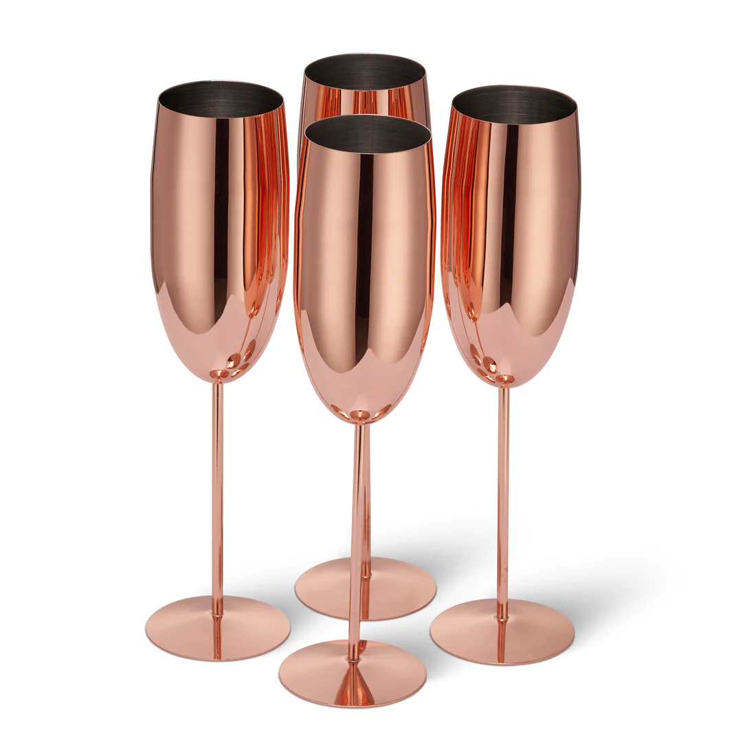 Чаши за пенливо вино Oak&Steel - Rose Gold Flutes, 4x по 285мл, неръждаема стомана, розово злато