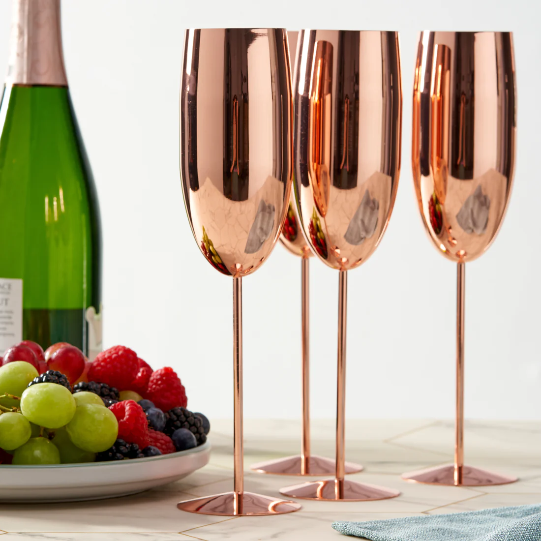 Чаши за пенливо вино Oak&Steel - Rose Gold Flutes, 4x по 285мл, неръждаема стомана, розово злато - 3