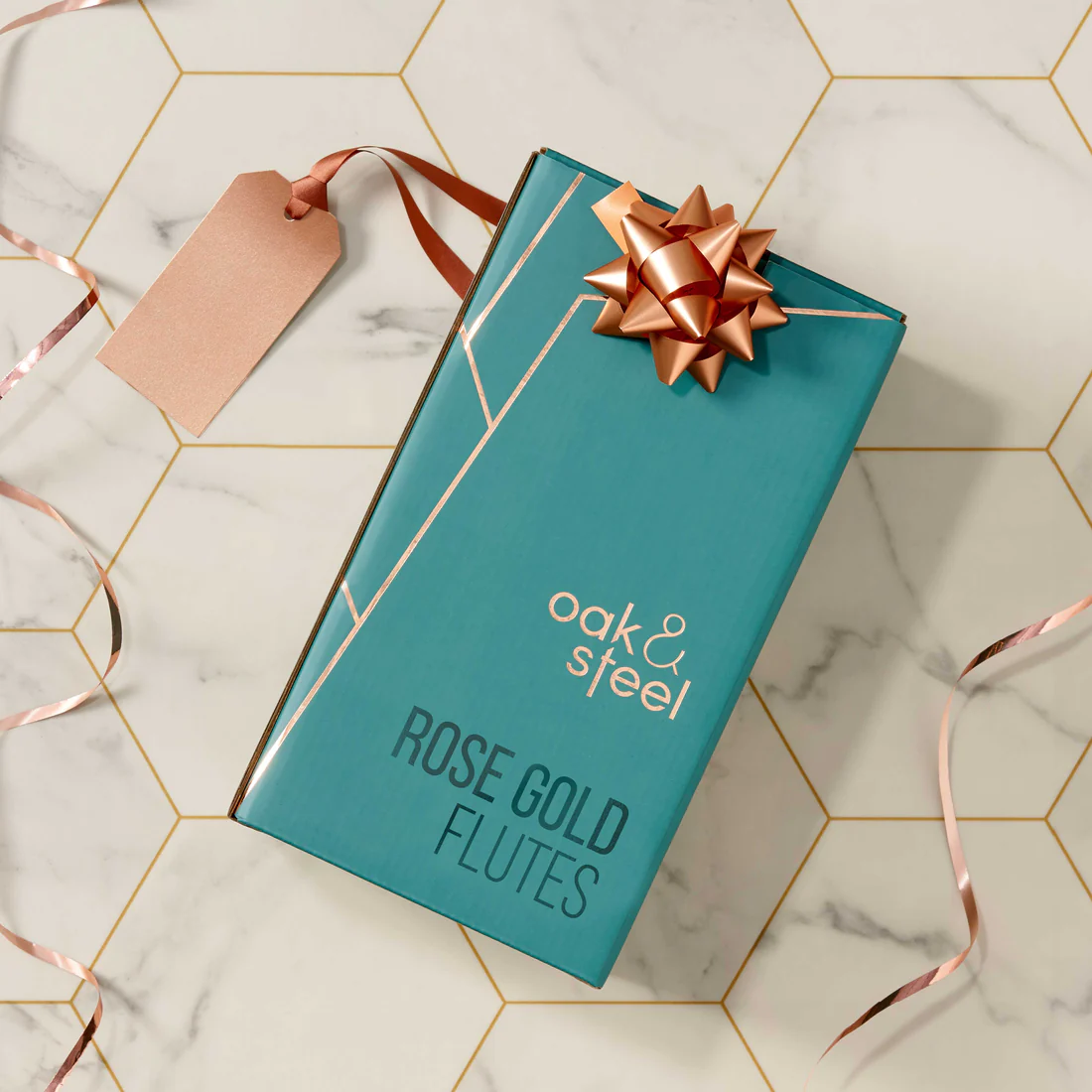 Чаши за пенливо вино Oak&Steel - Rose Gold Flutes, 4x по 285мл, неръждаема стомана, розово злато - 4