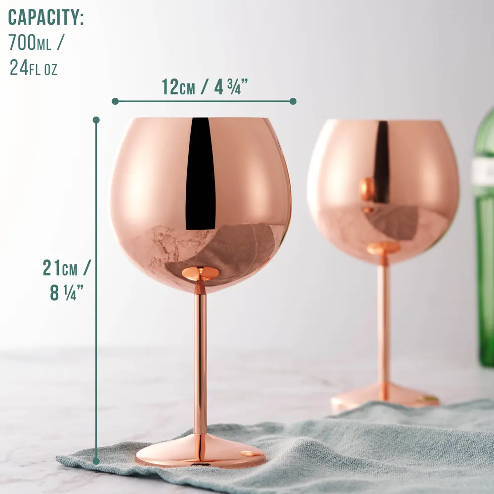 Чаши за джин Oak & Steel - Rose Gold, 4 х 700мл, от неръждаема стомана - 2