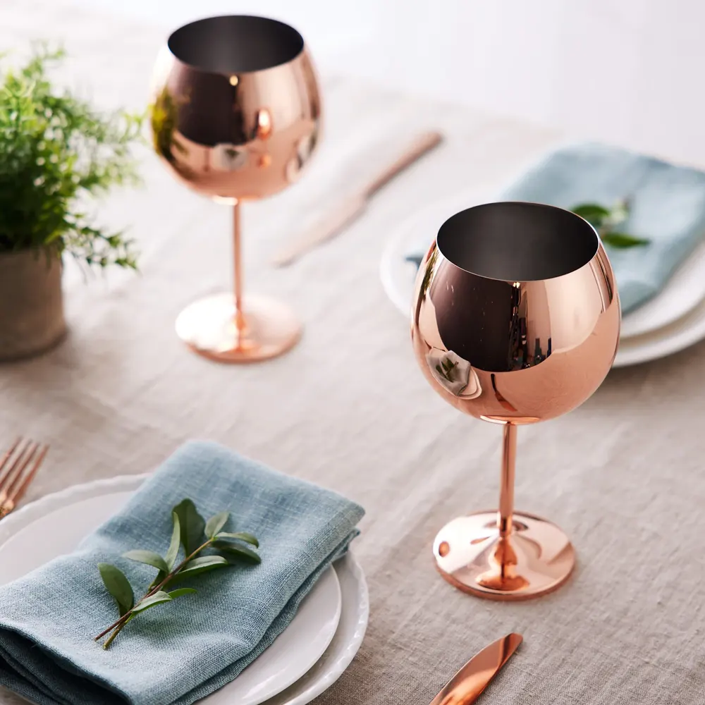 Чаши за джин Oak & Steel - Rose Gold, 4 х 700мл, от неръждаема стомана - 3
