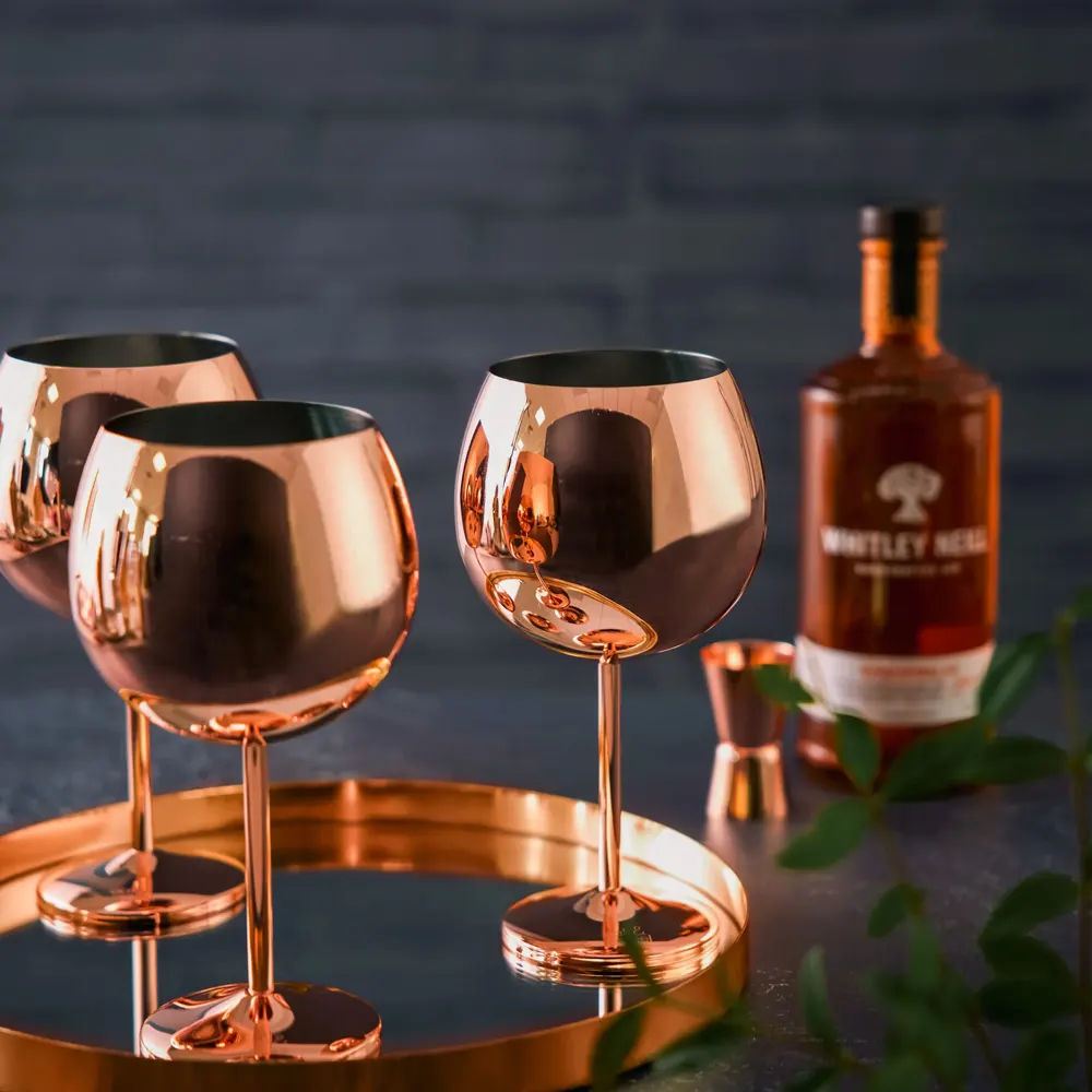 Чаши за джин Oak & Steel - Rose Gold, 4 х 700мл, от неръждаема стомана - 4
