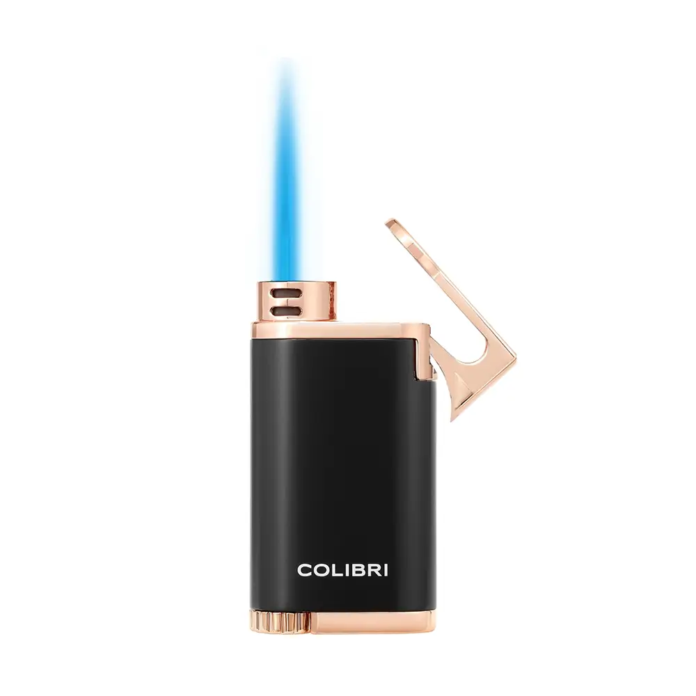 Запалка Colibri - Belmont II, единичен Jet пламък, розово злато-черна - 2