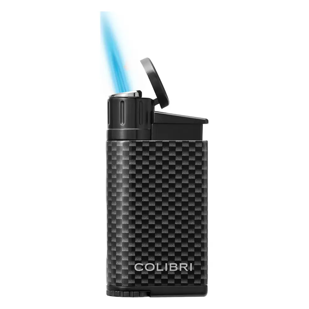 Запалка Colibri - Evo, единичен Jet пламък, черна, карбонова текстура - 2