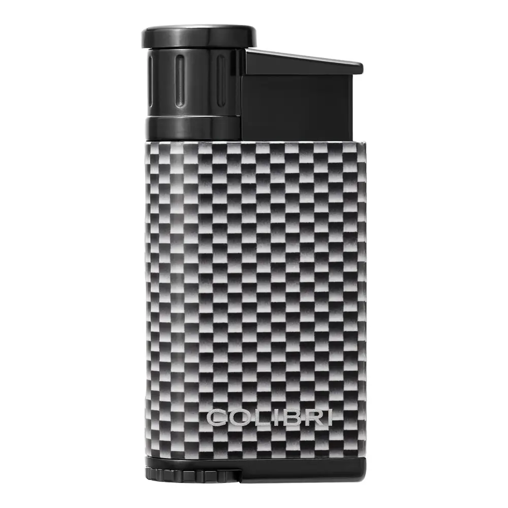 Запалка Colibri - Evo, единичен Jet пламък, черно-бяла, карбонова текстура