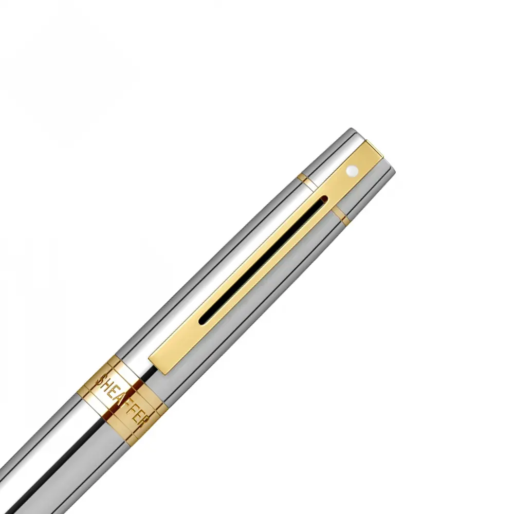 Комплект Sheaffer - химикалка 300 Bright Chrome и настолен часовник - 3