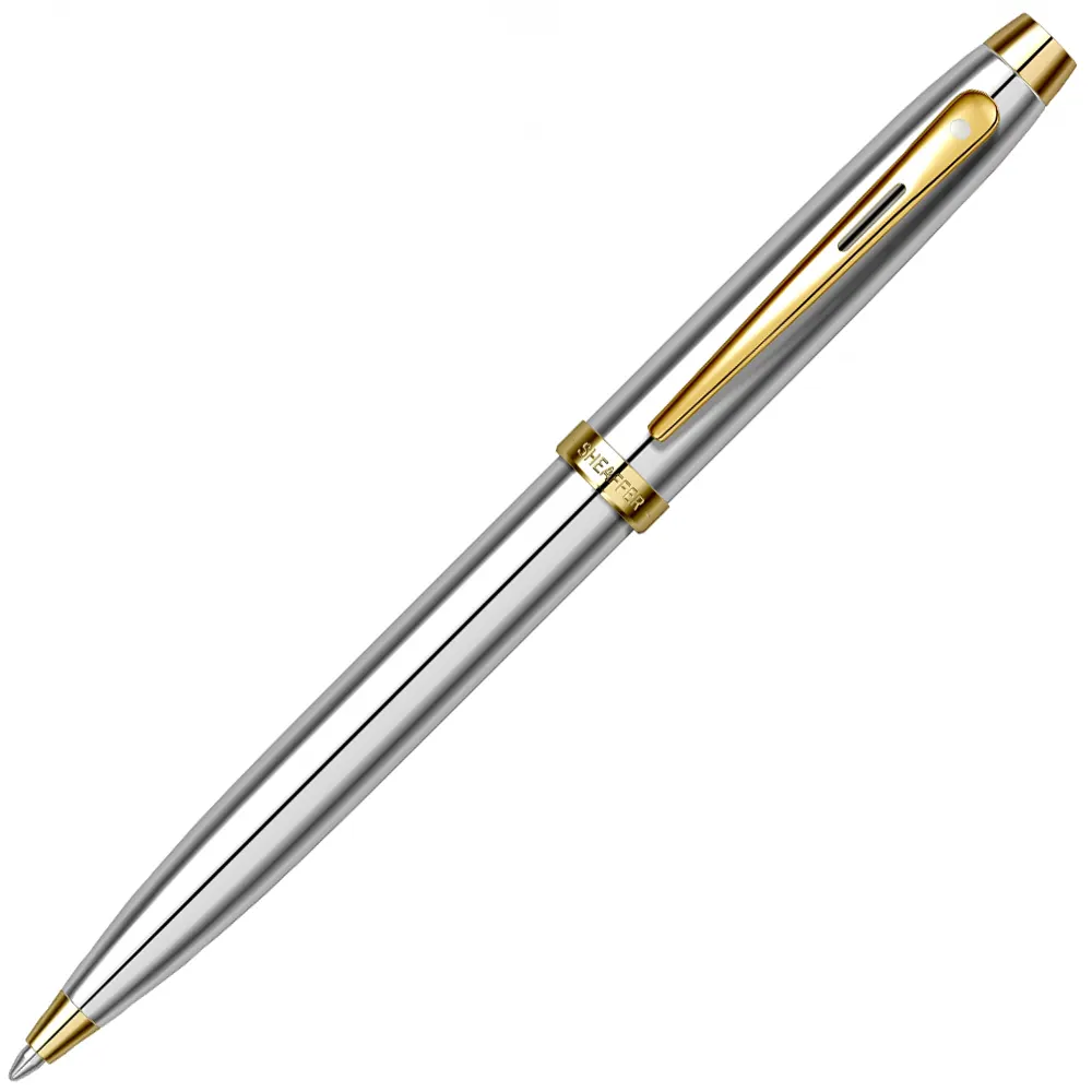 Комплект Sheaffer - химикалка 100 Bright Chrome и настолен часовник - 5