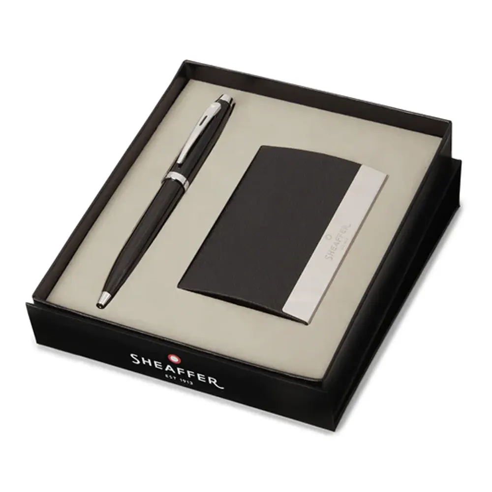 Комплект Sheaffer - химикалка 100 Glossy Black и визитник