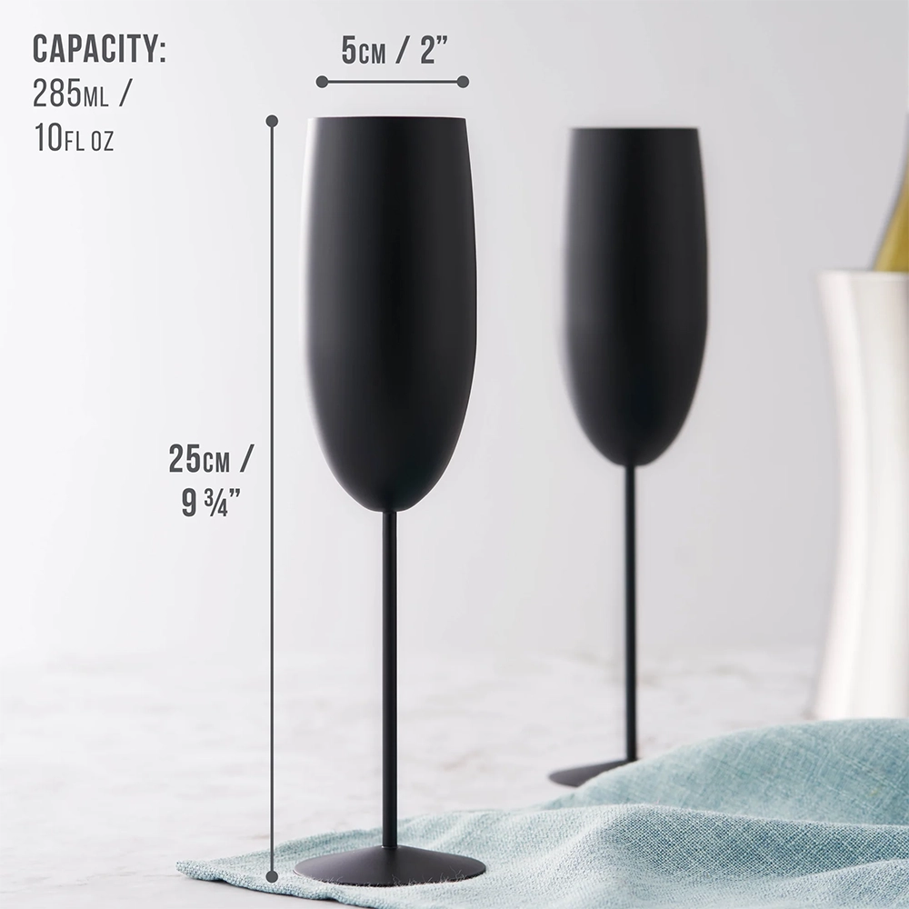 Чаши за пенливо вино Oak&Steel - Matte Black, 4x по 285мл, неръждаема стомана, черни - 2