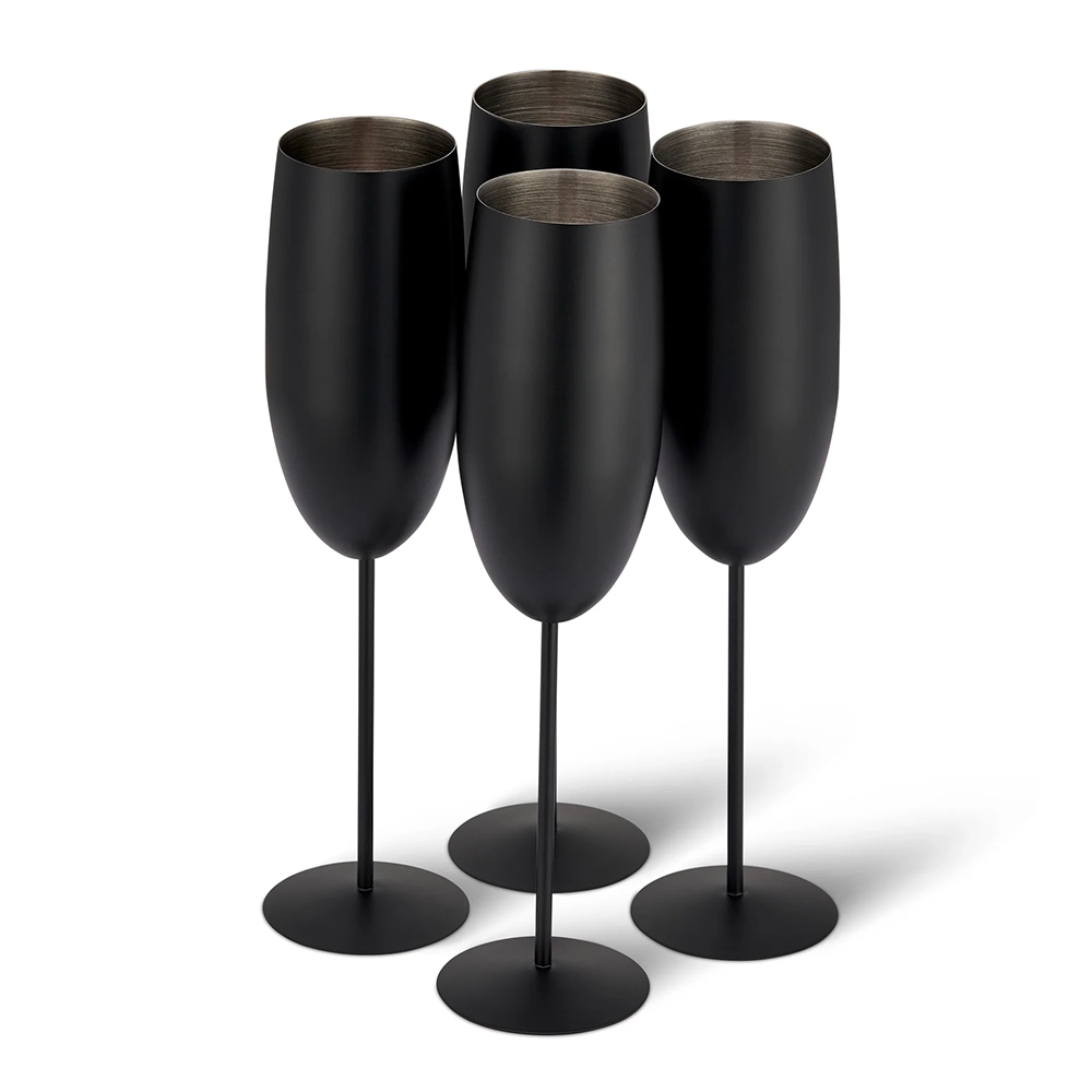Чаши за пенливо вино Oak&Steel - Matte Black, 4x по 285мл, неръждаема стомана, черни