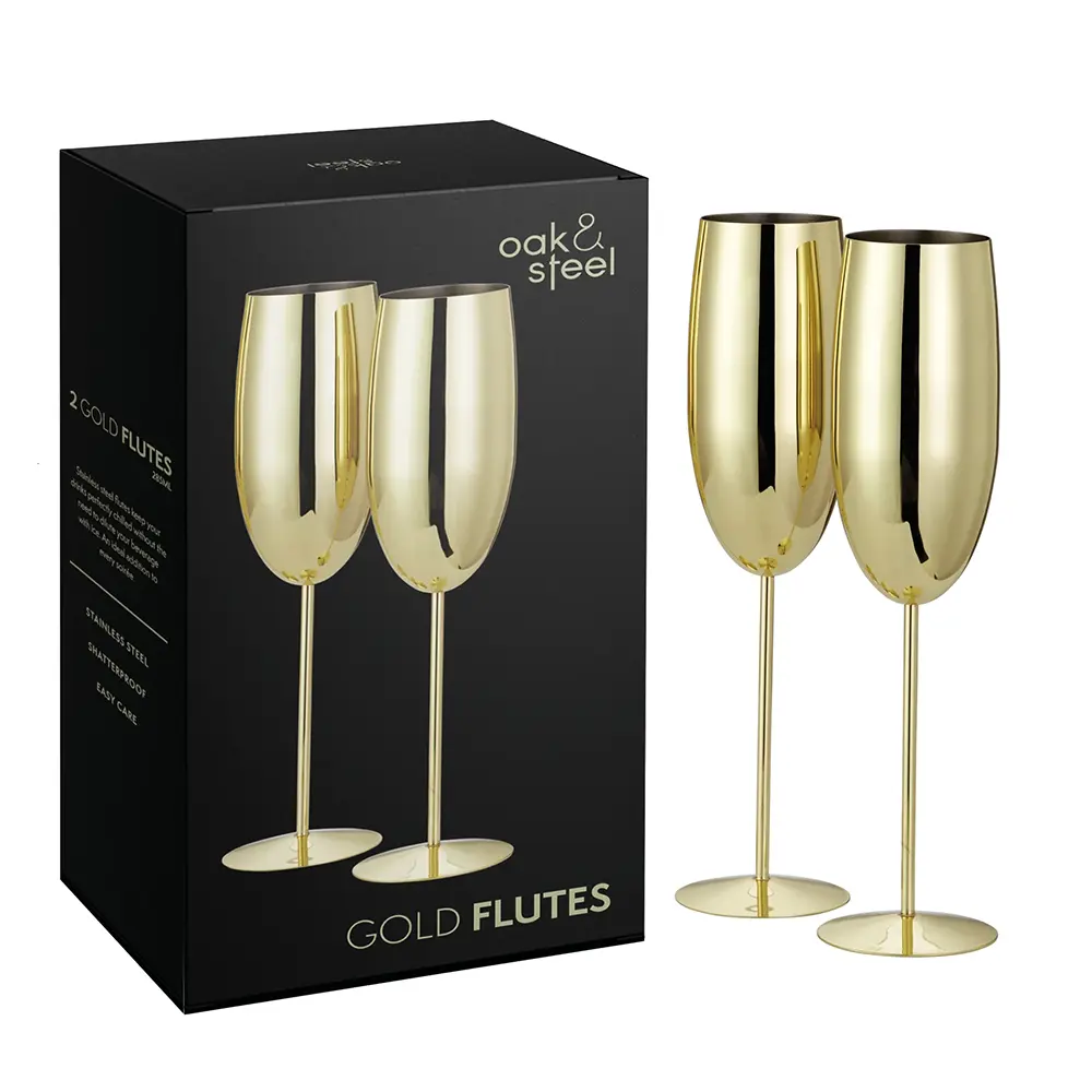 Чаши за пенливо вино Oak&Steel - Champagne Gold Flutes, 2x по 285мл, златисти - 3