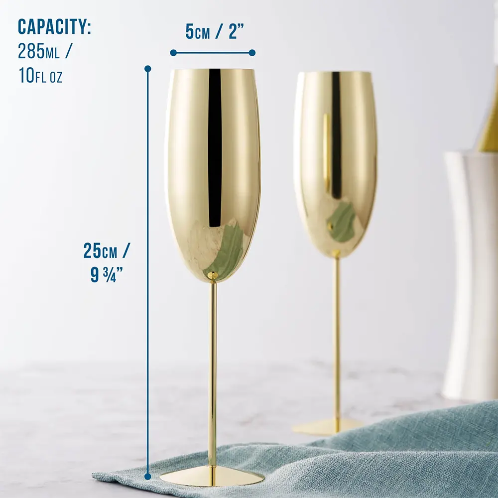 Чаши за пенливо вино Oak&Steel - Champagne Gold Flutes, 2x по 285мл, златисти - 2