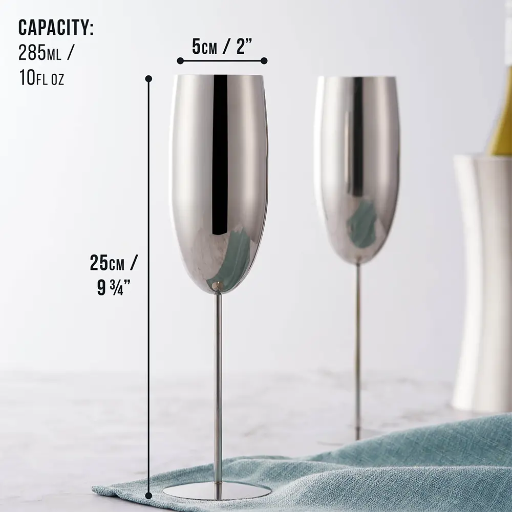 Чаши за пенливо вино Oak&Steel - Champagne Silver Flutes, 2x по 285мл, сребристи - 2