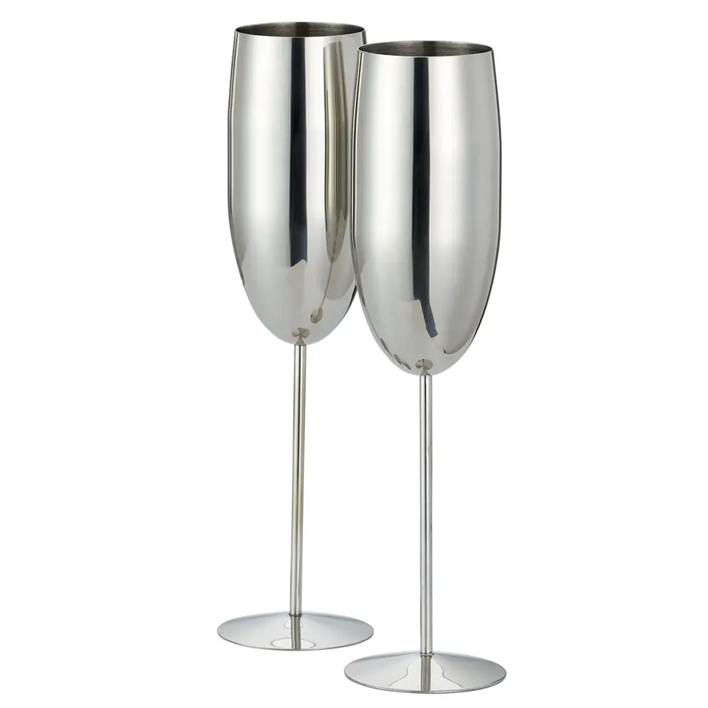 Чаши за пенливо вино Oak&Steel - Champagne Silver Flutes, 2x по 285мл, сребристи