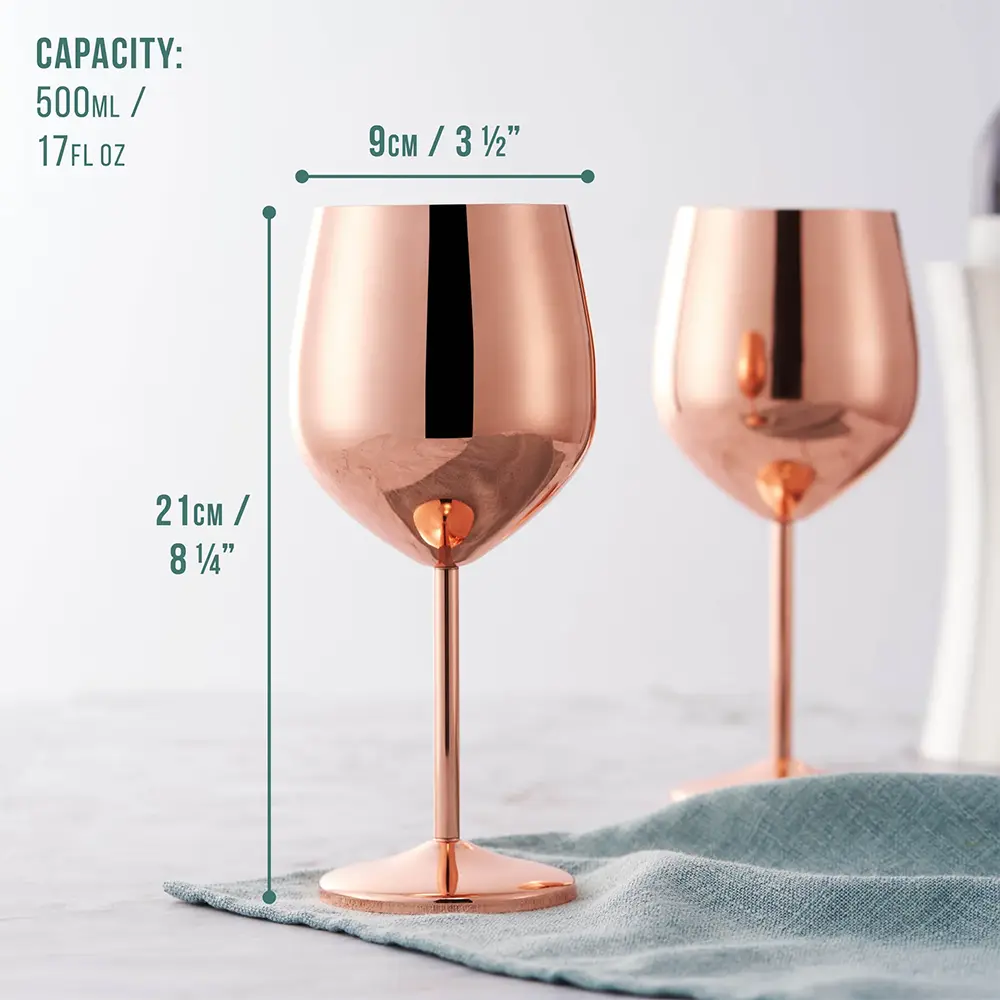 Чаши за вино Oak&Steel - Rose Gold Wine, 2x по 500мл, розово злато - 2