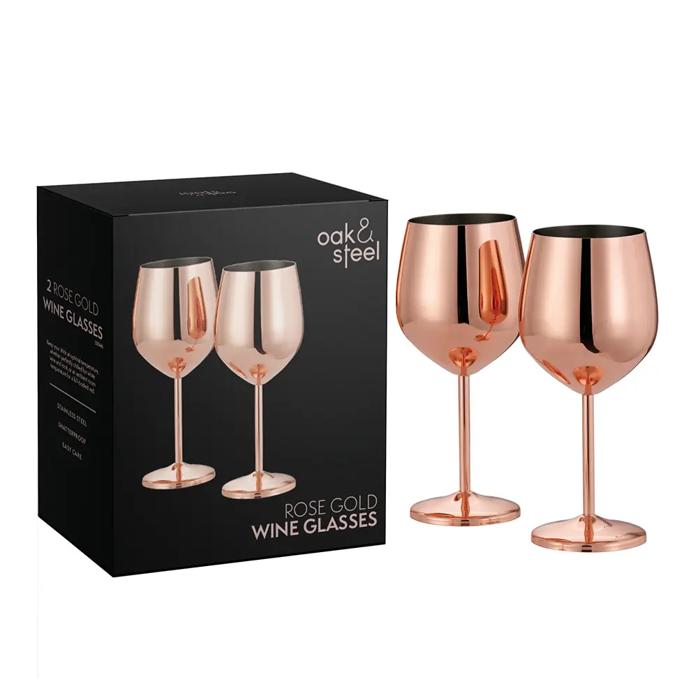 Чаши за вино Oak&Steel - Rose Gold Wine, 2x по 500мл, розово злато - 3