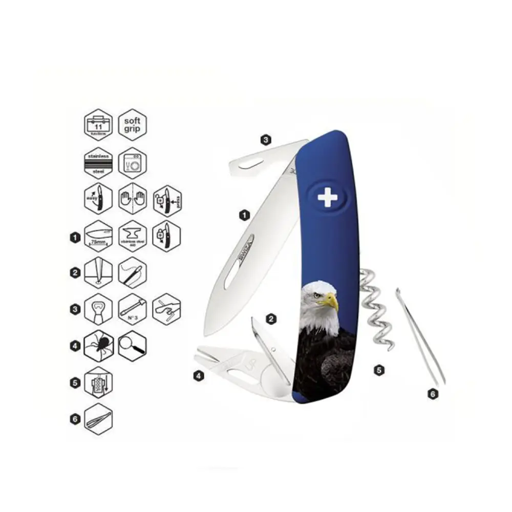 Швейцарско ножче SWIZA - TT03 Tick Tool Wildlife Eagle Dark Blue, 7.5см острие, 11x функции - 4