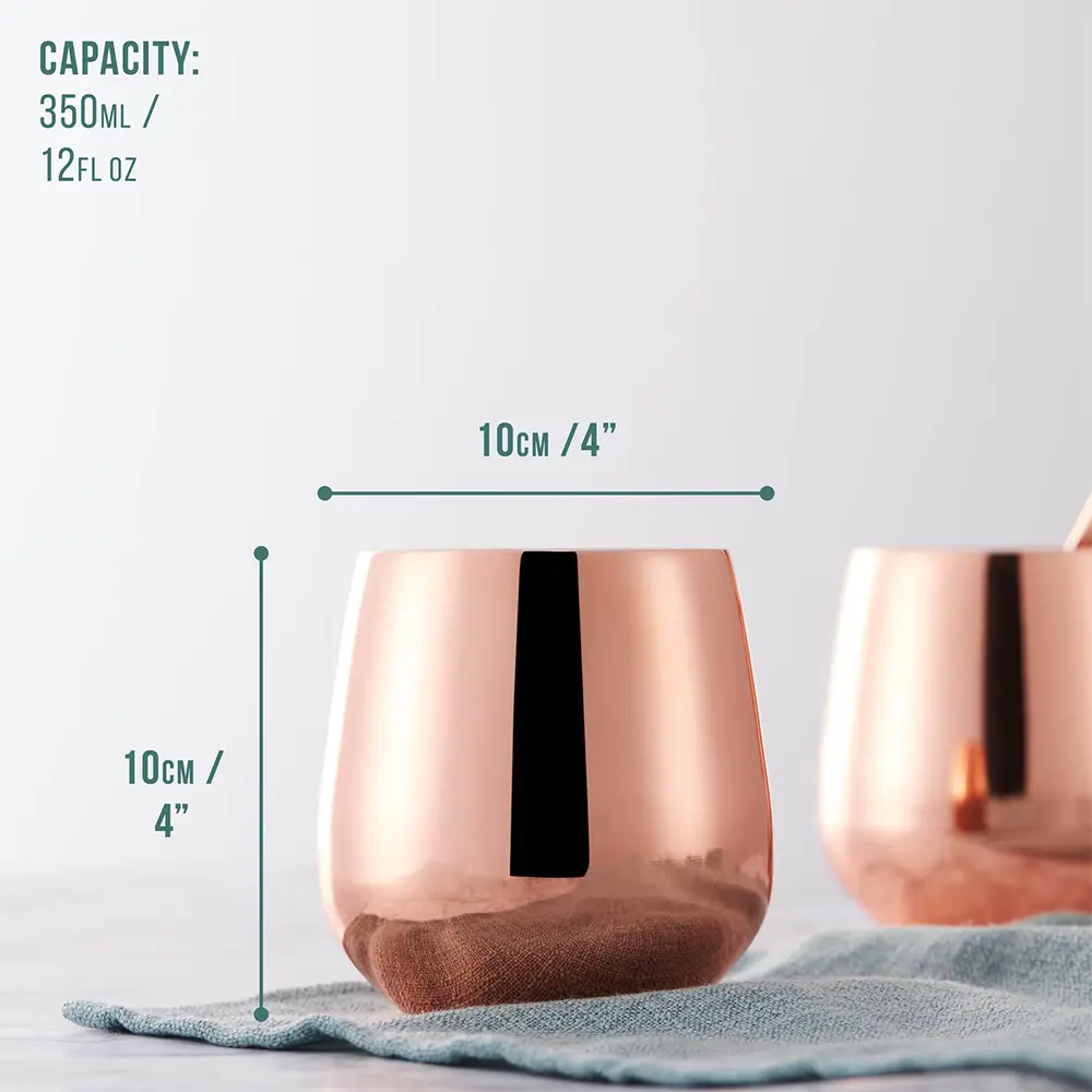 Чаши за коктейли Oak&Steel - Rose Gold Tumblers, 4 чаши по 350мл и 4 сламки - 2