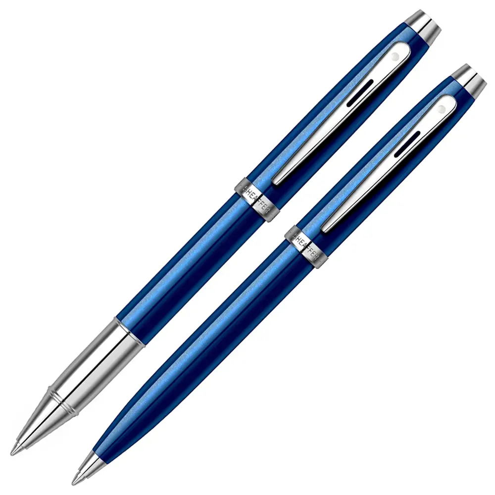 Комплект Sheaffer 100 - Glossy Blue Lacquer/Chrome, химикалка и ролер