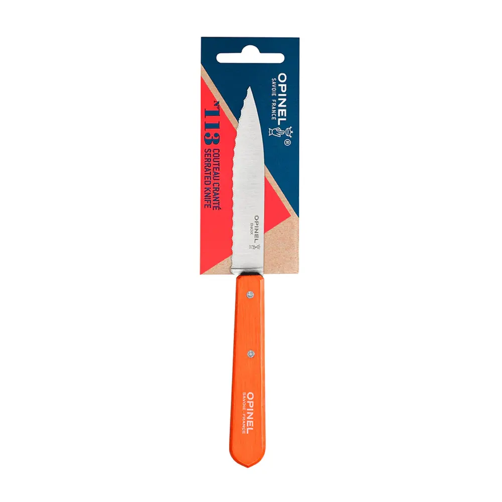 Кухненски нож Opinel Les Essentiels №113, с 10 см назъбено острие, оранжев - 2