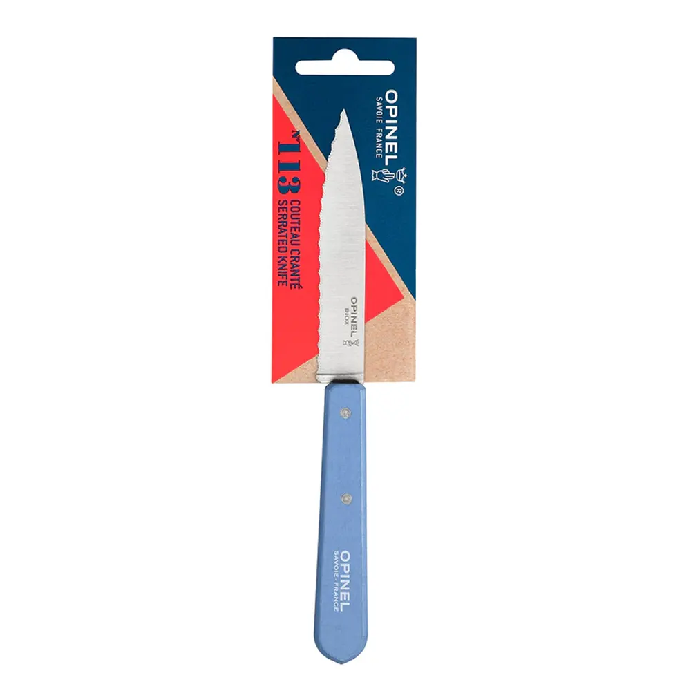 Кухненски нож Opinel Les Essentiels №113, с 10 см назъбено острие, светлосин - 2
