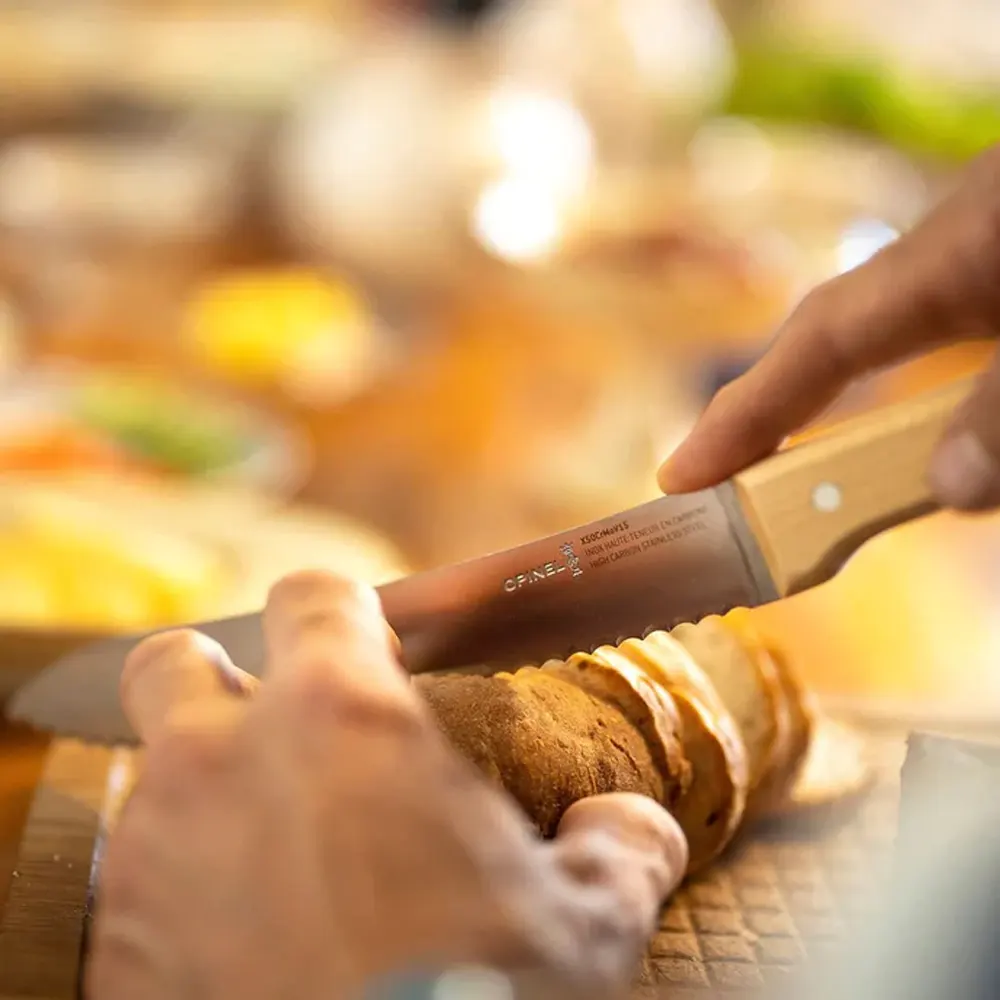 Комплект 5 кухненски ножа Opinel Parallele - Bread, с дървена стойка - 4