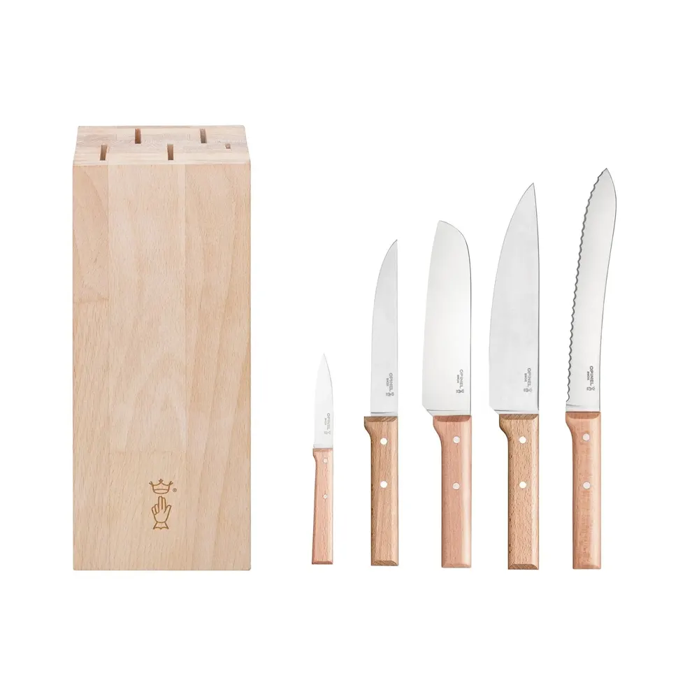 Комплект 5 кухненски ножа Opinel Parallele - Bread, с дървена стойка - 6