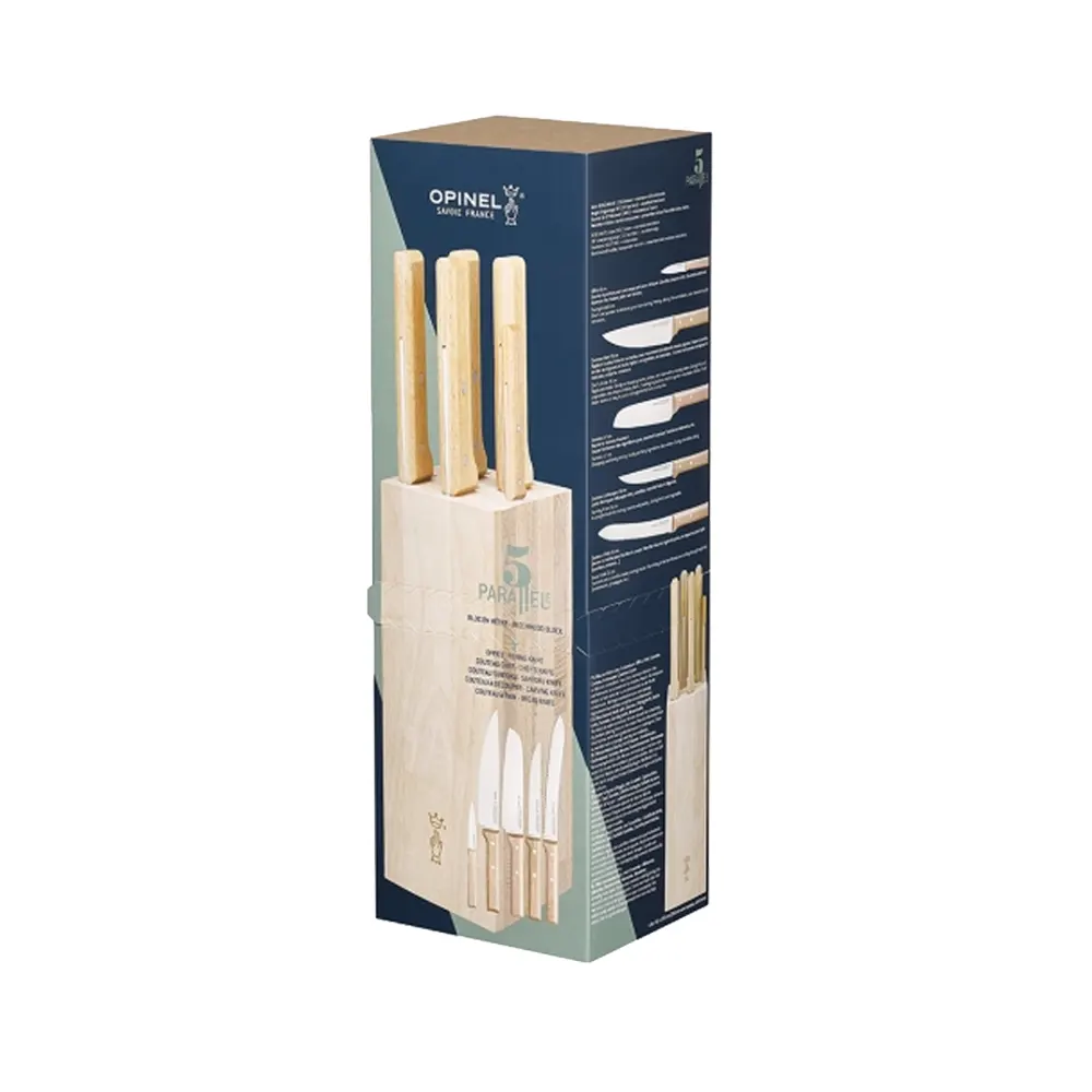 Комплект 5 кухненски ножа Opinel Parallele - Bread, с дървена стойка - 7