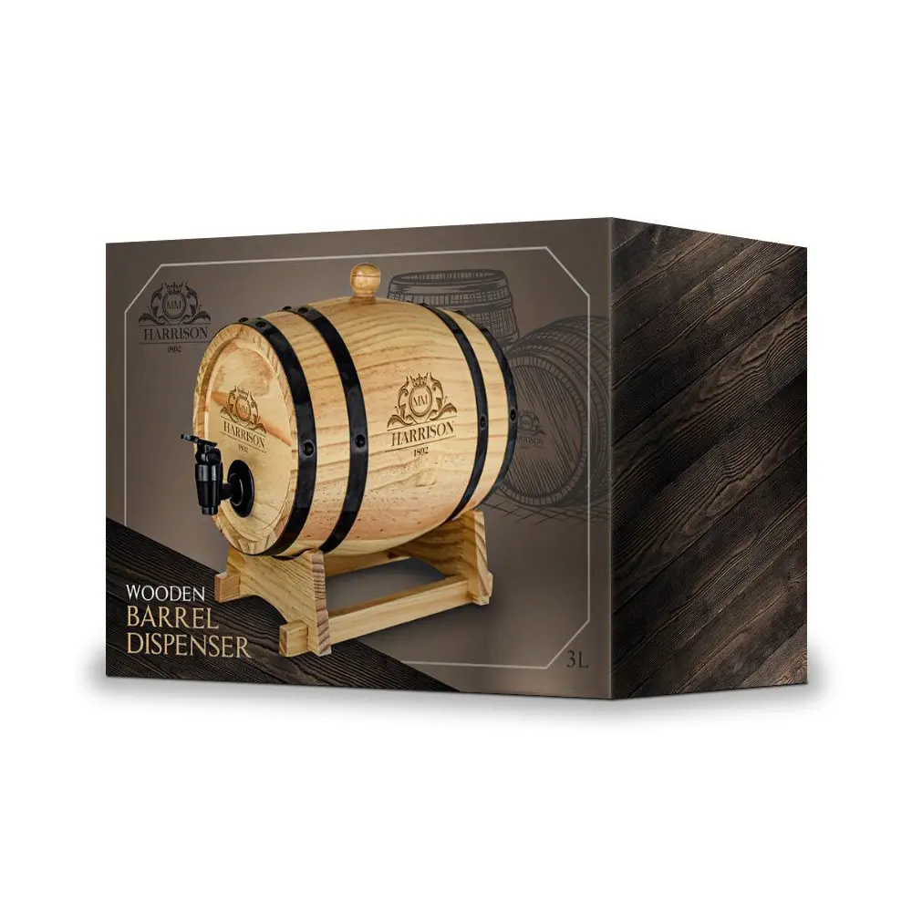 Бъчва-диспенсър Mikamax - Wooden Barrel, борово дърво, 3л - 6