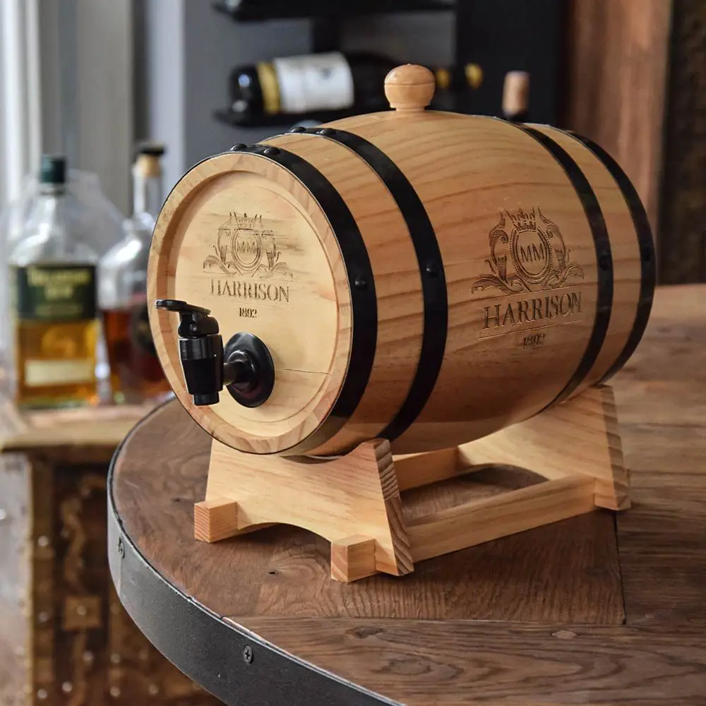 Бъчва-диспенсър Mikamax - Wooden Barrel, борово дърво, 3л - 5