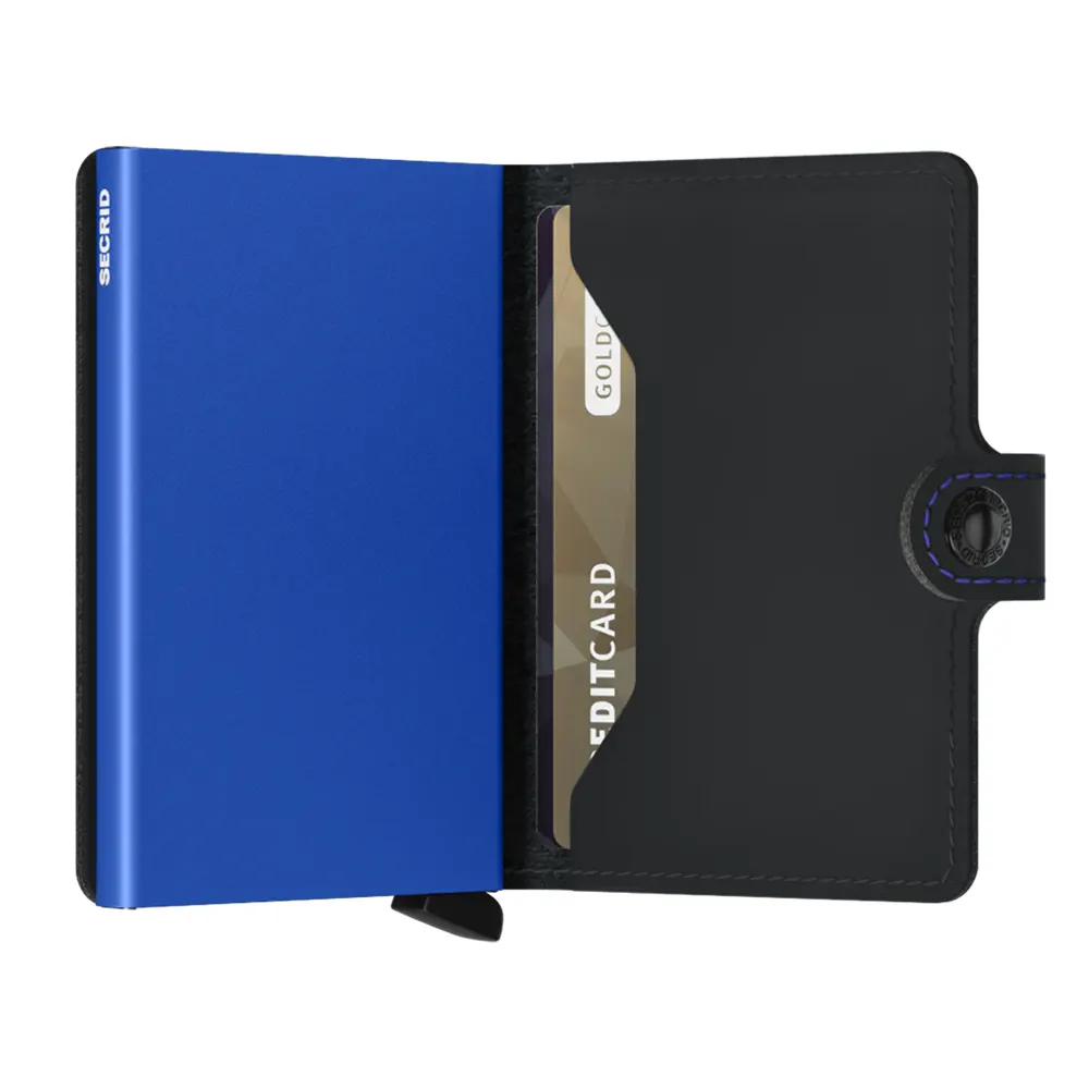 Портфейл SECRID - Mini Matte Black & Blue, естествена кожа, с RFID защита - 2